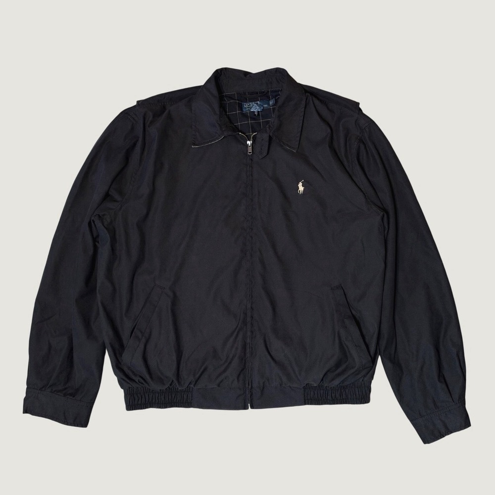 Polo Ralph Lauren Harrington Jacket Mens Large Black Tan Lined Full Zip